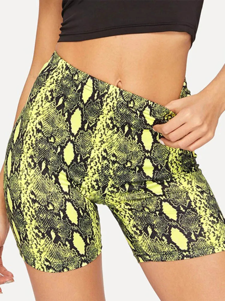 Snake Print High Waist Summer Shorts Women Cotton Blend