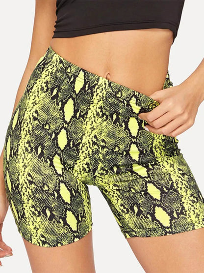 Snake Print High Waist Summer Shorts Women Cotton Blend