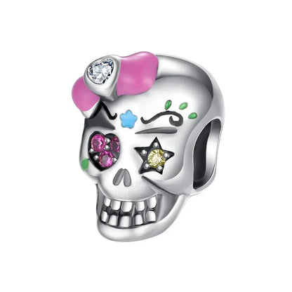 925 Sterling Silver Halloween Charms Set Pumpkin Skull Witch Ghost Beads for Bracelet Necklace Jewelry