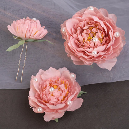 Elegant Rose Flower U-Shaped Hairpins for Wedding Brides and Women