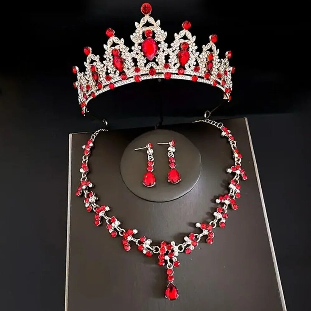 Elegant Crystal Bridal Tiara Set with Earrings and Necklace for Princess Brides