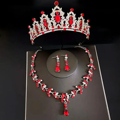 Elegant Crystal Bridal Tiara Set with Earrings and Necklace for Princess Brides