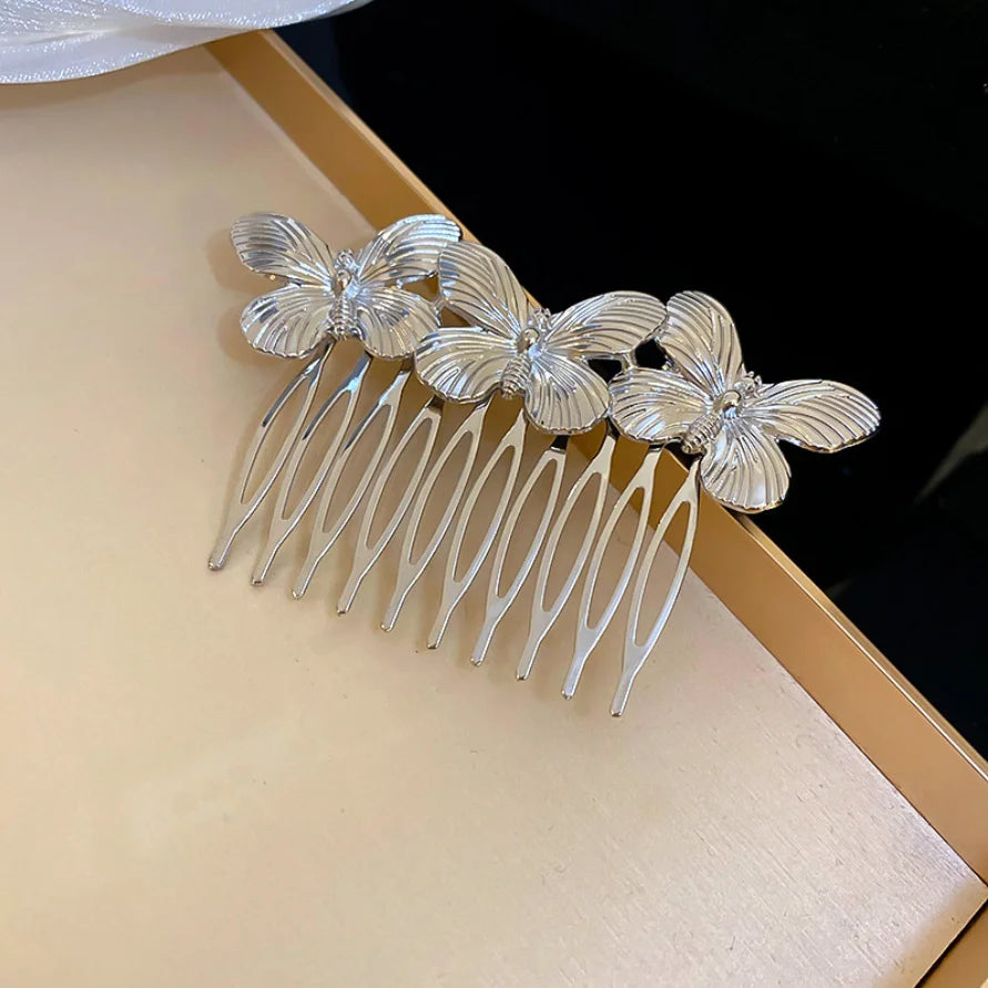 Butterfly Hair Combs - Gold Metal Hairpins for Women - Elegant Bride Accessories Silver