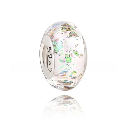 925 Sterling Silver Murano Glass Rainbow Snowflakes Stars Charm for Women Bracelet DIY Jewelry