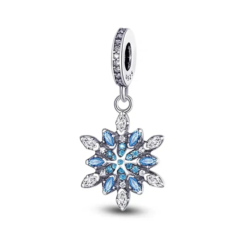Sterling Silver 925 Skiing Penguin Charm with Geometric Snowflake Beads for Bracelets and Necklaces DIY Jewelry Gift