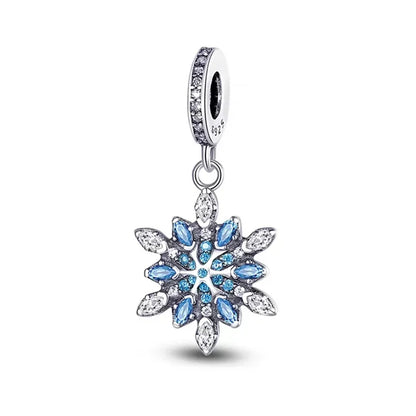 Sterling Silver 925 Skiing Penguin Charm with Geometric Snowflake Beads for Bracelets and Necklaces DIY Jewelry Gift
