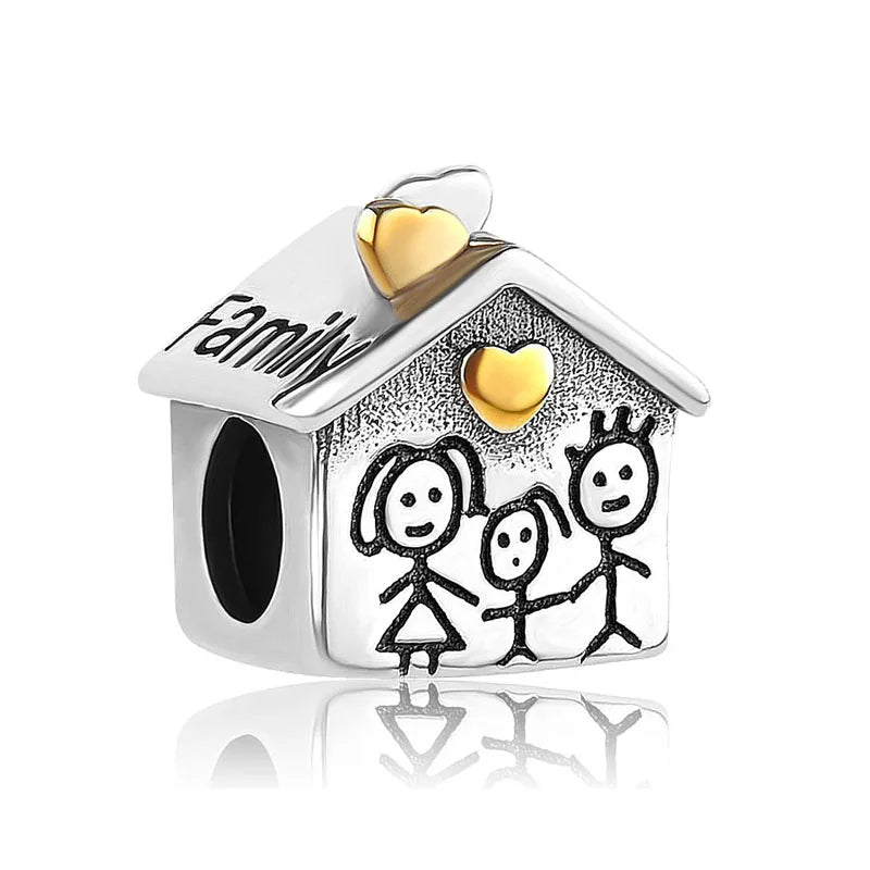 European 925 Sterling Silver Family Charm Bead with Zircon for DIY Bracelet and Necklace Jewelry