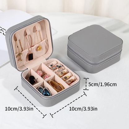 Travel-Friendly PU Leather Jewelry Organizer - Compact Storage Box for Bracelets, Earrings & Rings GRAY
