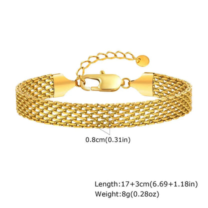 Gold Plated Italian Mesh Link Chain Bracelet for Women - Non Tarnish Stainless Steel Jewelry Gift