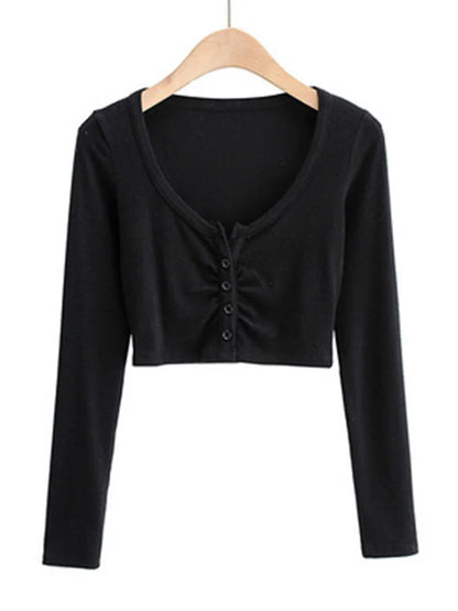 Slim V Neck Long Sleeve Cardigan Top For Women Open Navel