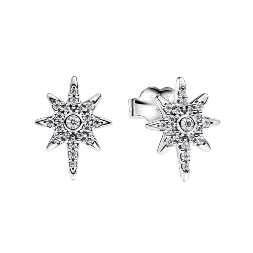 Heart Series Red Heart Bow Snowflake Stud Earrings in 925 Sterling Silver for Women Fashion