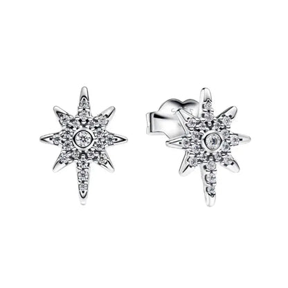 Heart Series Red Heart Bow Snowflake Stud Earrings in 925 Sterling Silver for Women Fashion