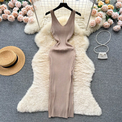 YuooMuoo Chic Fashion Sexy Wrap Hips Split Knitted Dress