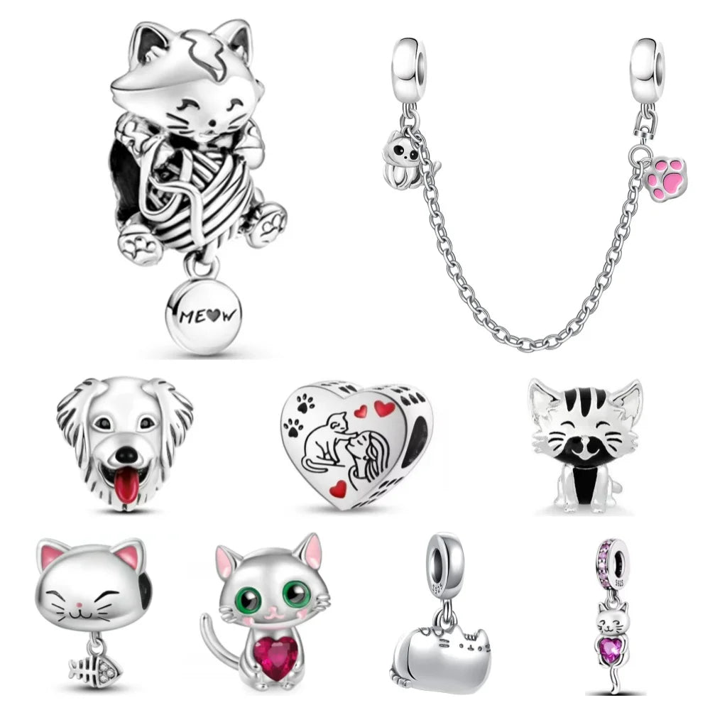 Exquisite 925 Silver Cat Claw Pendant Beads with Safety Chain for European Bracelets