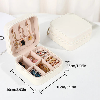 Travel-Friendly PU Leather Jewelry Organizer - Compact Storage Box for Bracelets, Earrings & Rings WHITE