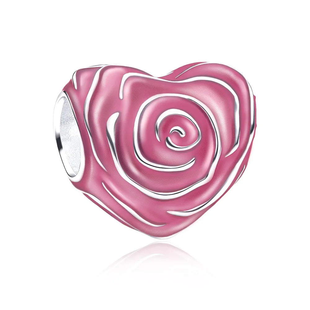 925 Sterling Silver Pink Flower Balloon Coffee Cup Charm Beads for DIY Bracelets Perfect Gift for Women AMC01155