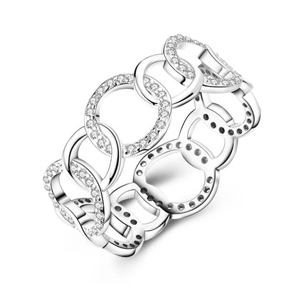 Women's Classic Geometric 925 Sterling Silver Ring with Overlapping Zircon KJR280