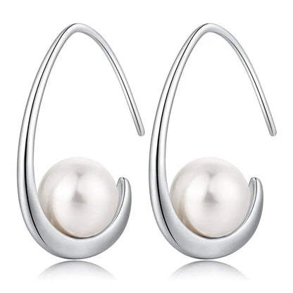 Elegant 925 Sterling Silver Pearl Drop Earrings for Women Versatile Fashion Jewelry 65754