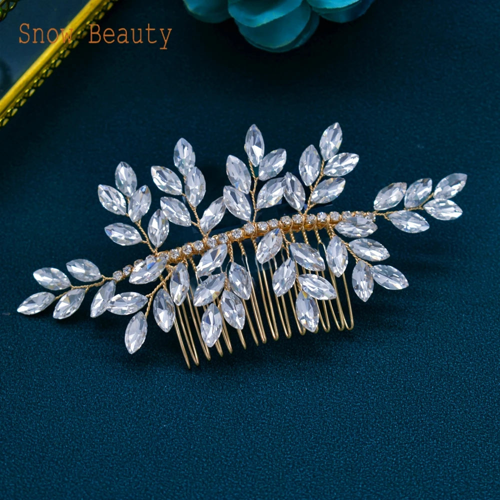 Elegant Crystal Bridal Hair Comb Silver Gold Wedding Headpiece for Women
