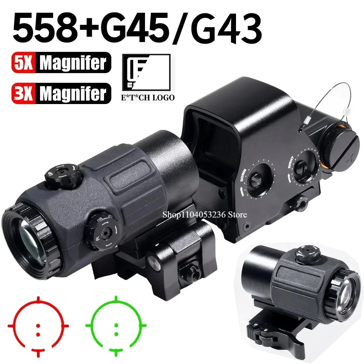 Eotech 558 G43 Magnifier Holographic Sight Scope with Folding Side Flip and 5X Magnification for Tactical Reflex Riflescope