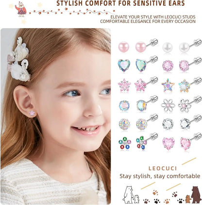 Hypoallergenic Stainless Steel Screw Back Earrings Set for Girls and Women - 12 Pairs for Sensitive Ears