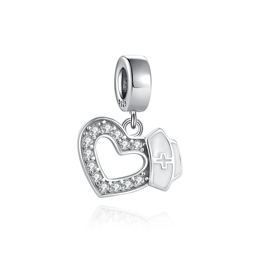 925 Sterling Silver Nurse Cross DIY Charms Beads Zircon