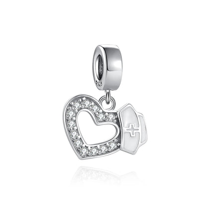 925 Sterling Silver Nurse Cross DIY Charms Beads Zircon