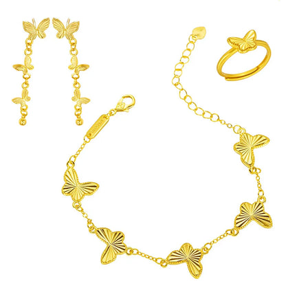 Exquisite 24K Pure Gold Butterfly Necklace Bracelet Ring Set for Women Gift