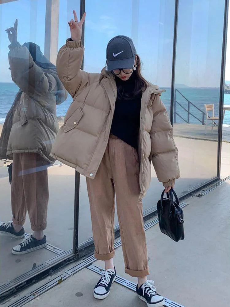 2024 Women Short Hooded Cotton Padded Winter Parka Jacket