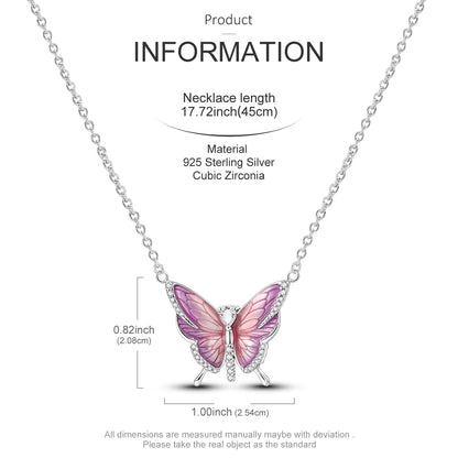Elegant 925 Sterling Silver Zircon Butterfly Heart Pendant Necklace for Women Anniversary Gift KTN068
