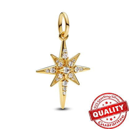925 Sterling Silver Gold Heart and Maple Leaf Charms Sparkling Zircon Pendant for Women DIY Bracelet Fine Jewelry Gift