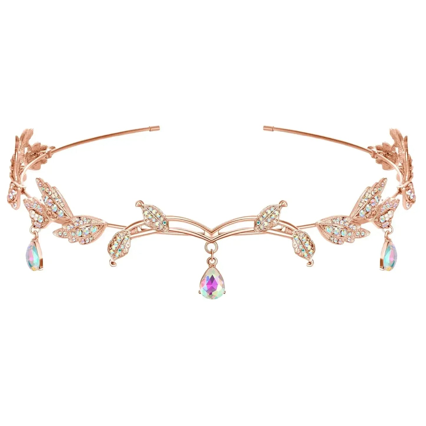 Elegant Rhinestone Leaf Wedding Tiara Headband for Brides