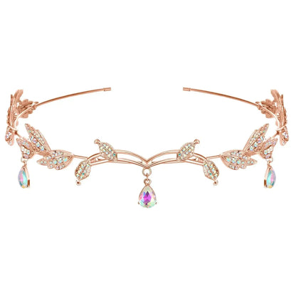 Elegant Rhinestone Leaf Wedding Tiara Headband for Brides