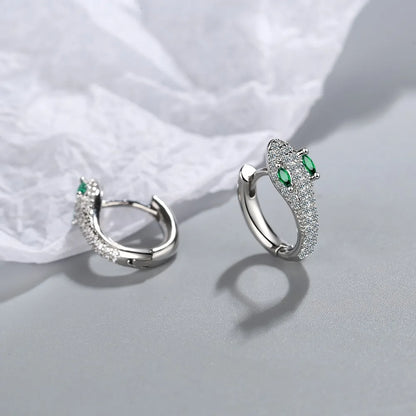 Elegant 925 Sterling Silver Snake Stud Earrings With Zircon For Women