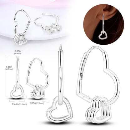 Elegant Silver S925 Multicolor Heart Hoop Earrings for Women with Zircon Stones