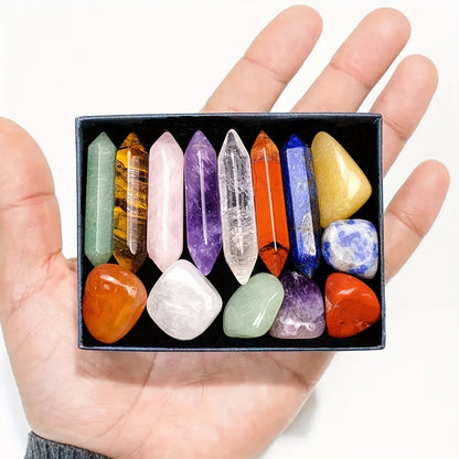 14PCS Chakra Crystal Pillar Set for Yoga and Energy Healing Decor 14PCs
