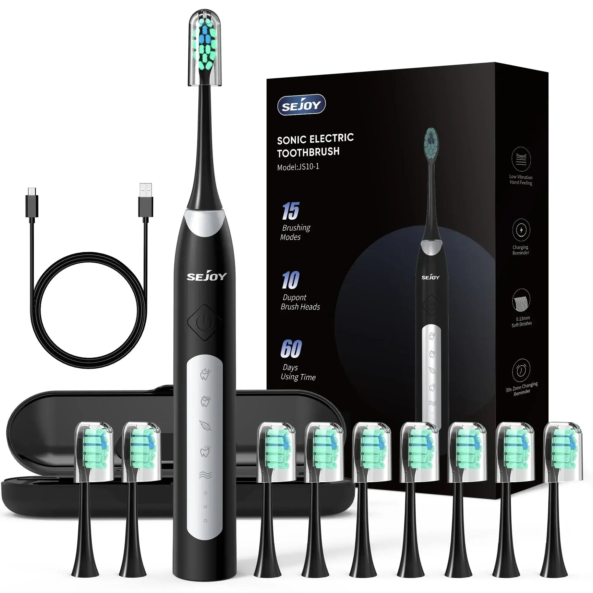 SEJOY Oral Cleaning Personal Sonic Electric Toothbrush Care Appliances IPX7 5 Modes Smart Rechargeable Toothbrush Black UNITED KINGDOM
