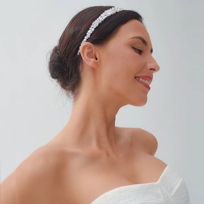 ASNORA Luxury Crystal Bridal Headband Silver Wedding Crown Elegant Hair Accessories for Bridesmaids