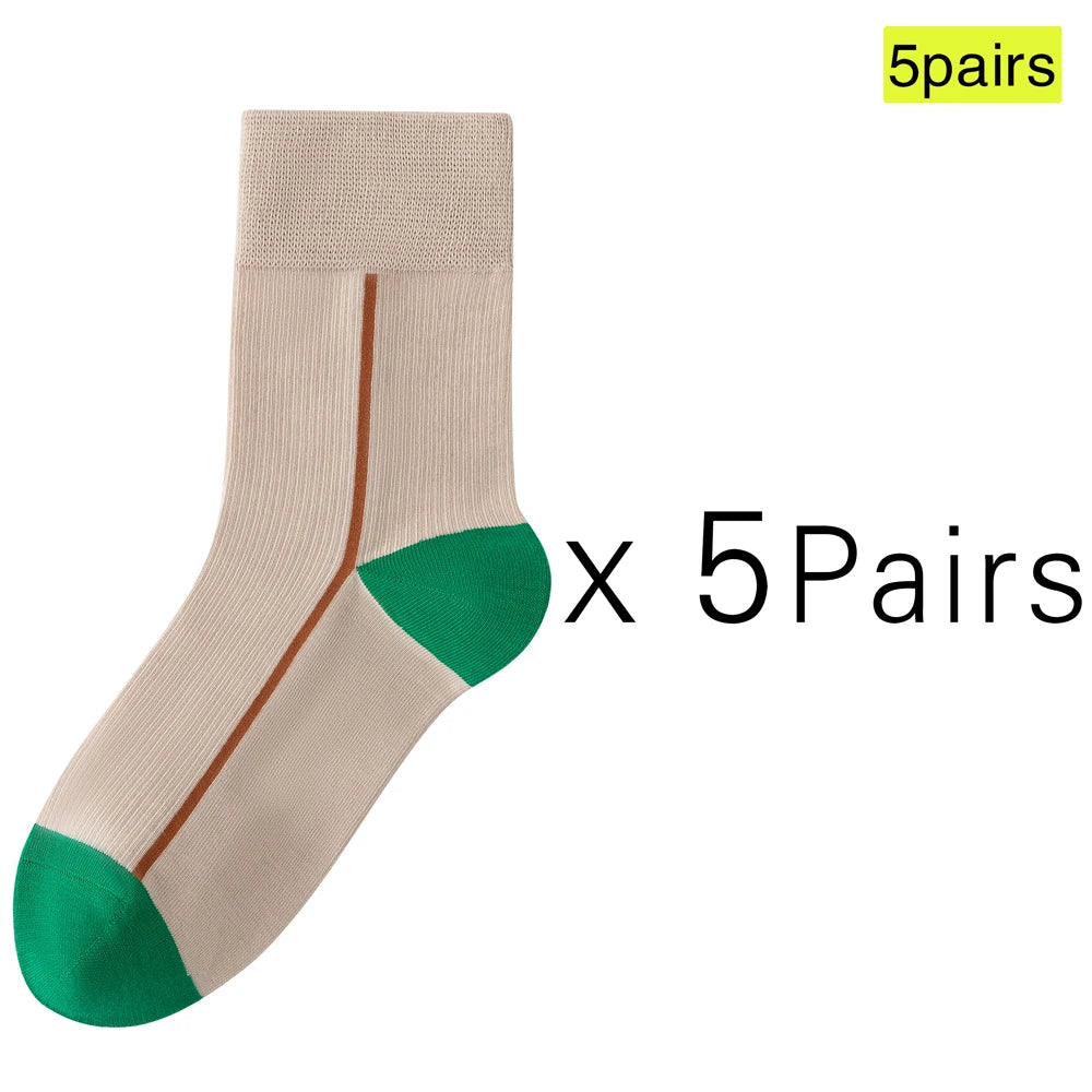 5 Pairs Womens Cotton Mid Calf Seamless Ventilated Socks