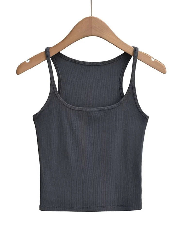 Women's U Neck Knit Vest Crop Top Camisole Dozw Trendy