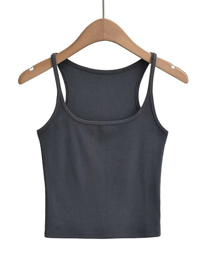 Women's U Neck Knit Vest Crop Top Camisole Dozw Trendy