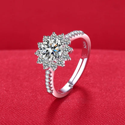 Elegant 925 Sterling Silver Heart Zircon Adjustable Ring for Women