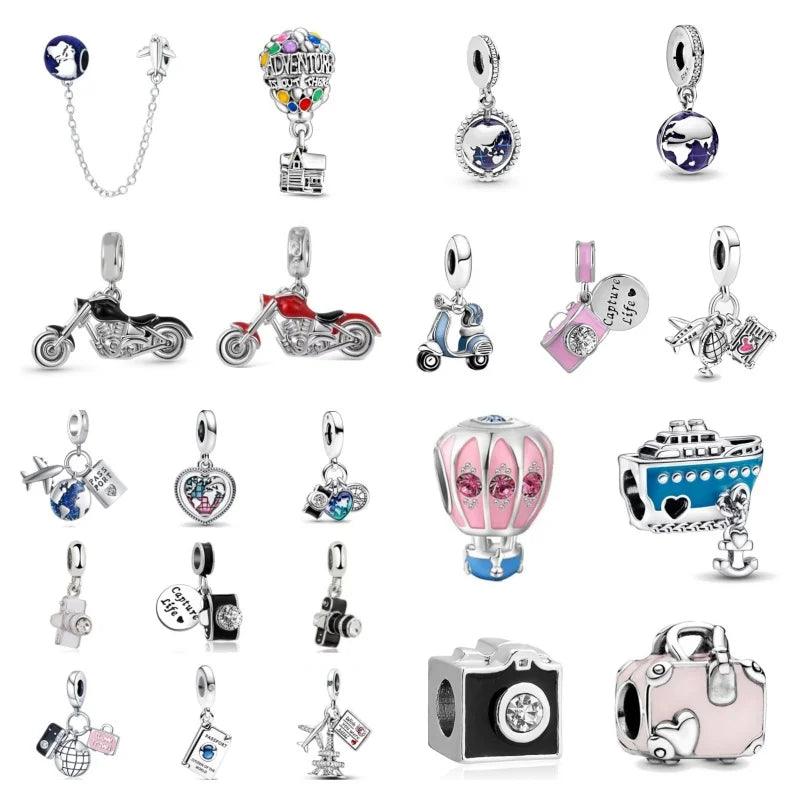 925 Silver Travel Globe Airplane Charm For Bracelet