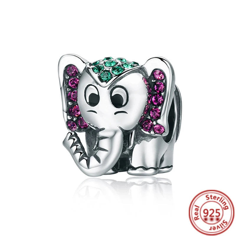 925 Sterling Silver Animal Charms Bracelet Beads with Zircon - Unicorn, Squirrel, Elephant Y663