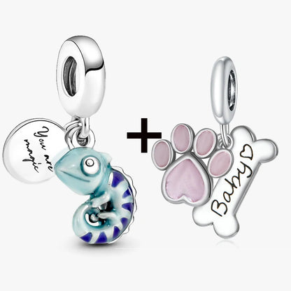 Chameleon and Turtle Pendant Beads for Charm Bracelets Jewelry Gift BD42