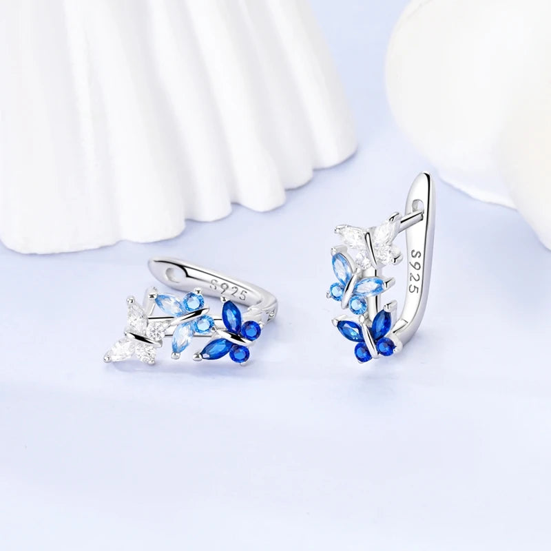 Original 925 Sterling Silver Tassel Earrings for Women Zircon Sparkling Pave Hoop Studs Anniversary Jewelry Gift