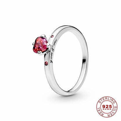 Hot Sale Original 925 Sterling Silver Tiara Heart Sparkling Wedding Ring Rose Gold Women Sun and Moon Crystals Jewelry PAR293
