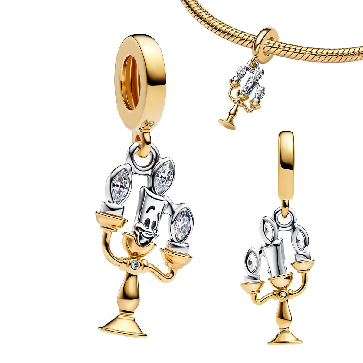 925 Sterling Silver Golden Geometry Charm Set with Heart Star Zircon Beads for DIY Womens Jewelry Gift