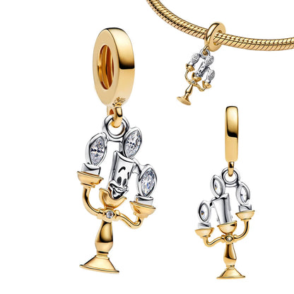 925 Sterling Silver Golden Geometry Charm Set with Heart Star Zircon Beads for DIY Womens Jewelry Gift