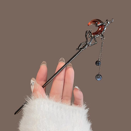 Elegant Ink Flower Tassel Hairpin Forks for Women - Modern Hanfu Hair Jewelry with Black Beads Fringe